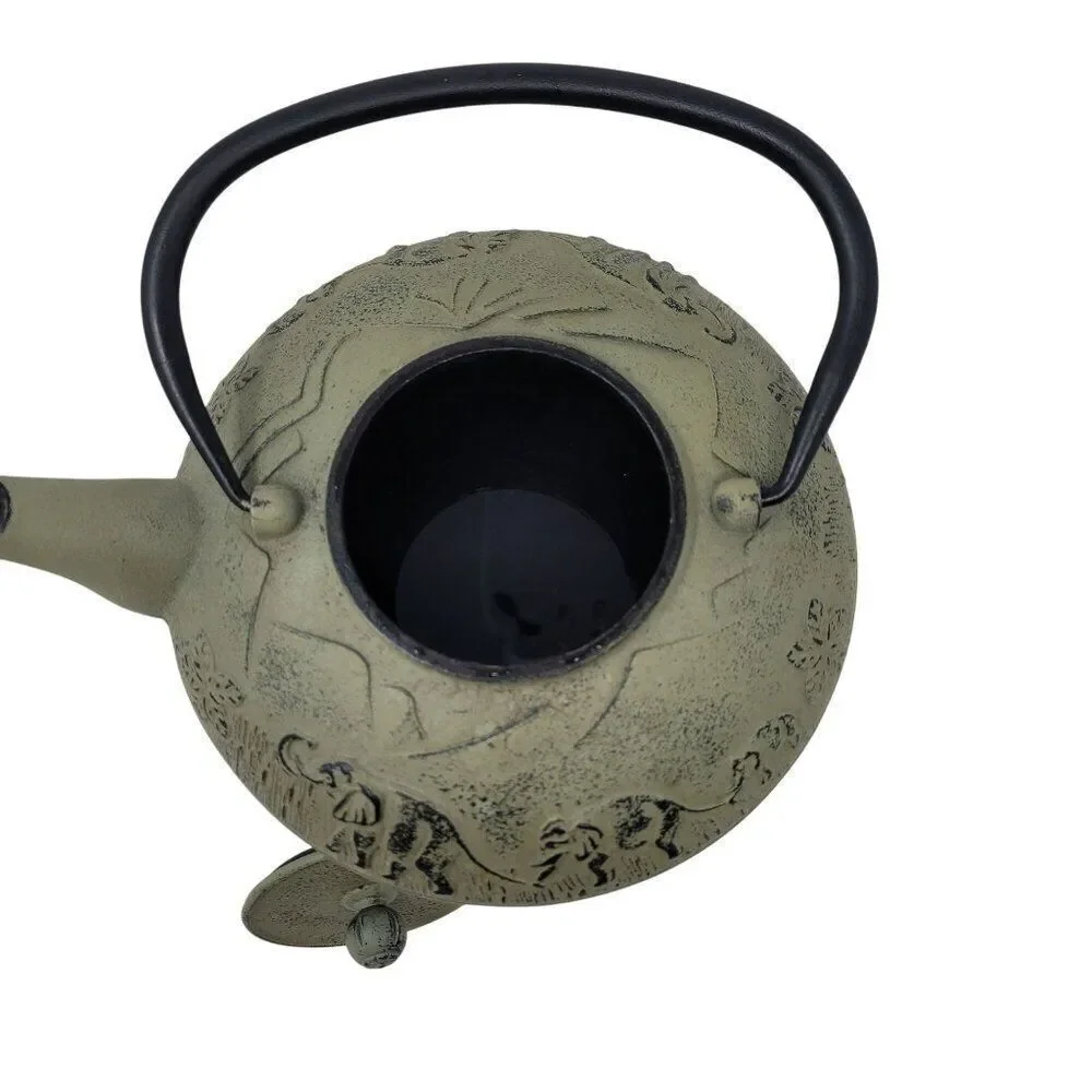 Cast Iron Teapot Sage Green‎ Lucky Elephant Parade Safari 3D Rare Collectible